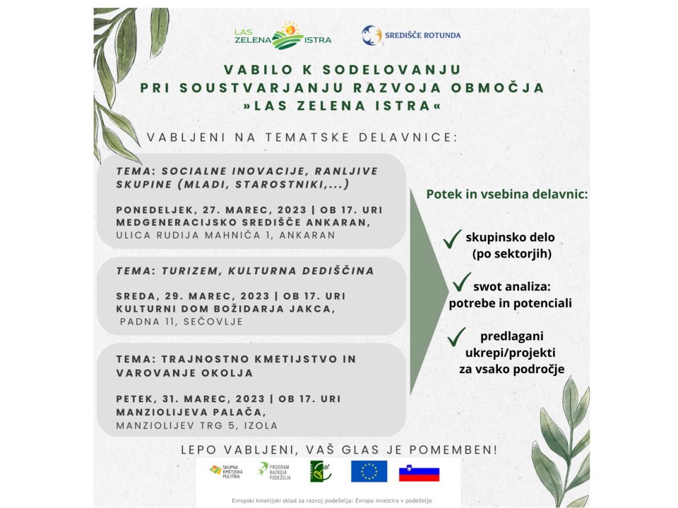 Vabilo k sodelovanju pri soustvarjanju razvoja območja "LAS Zelena Istra"